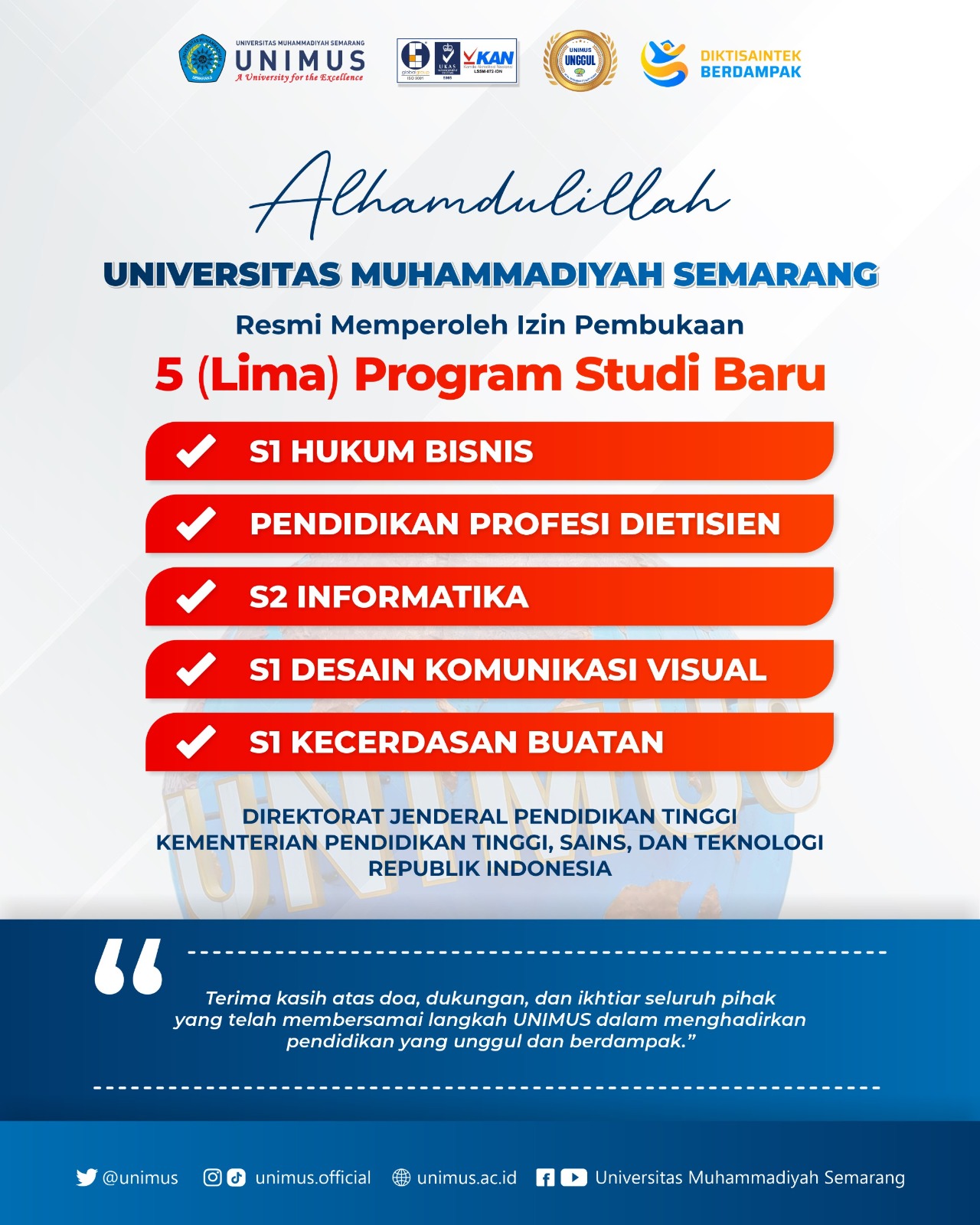 Perkuat Komitmen Pendidikan Tinggi Berdampak, UNIMUS Resmi Buka Lima Program Studi Baru